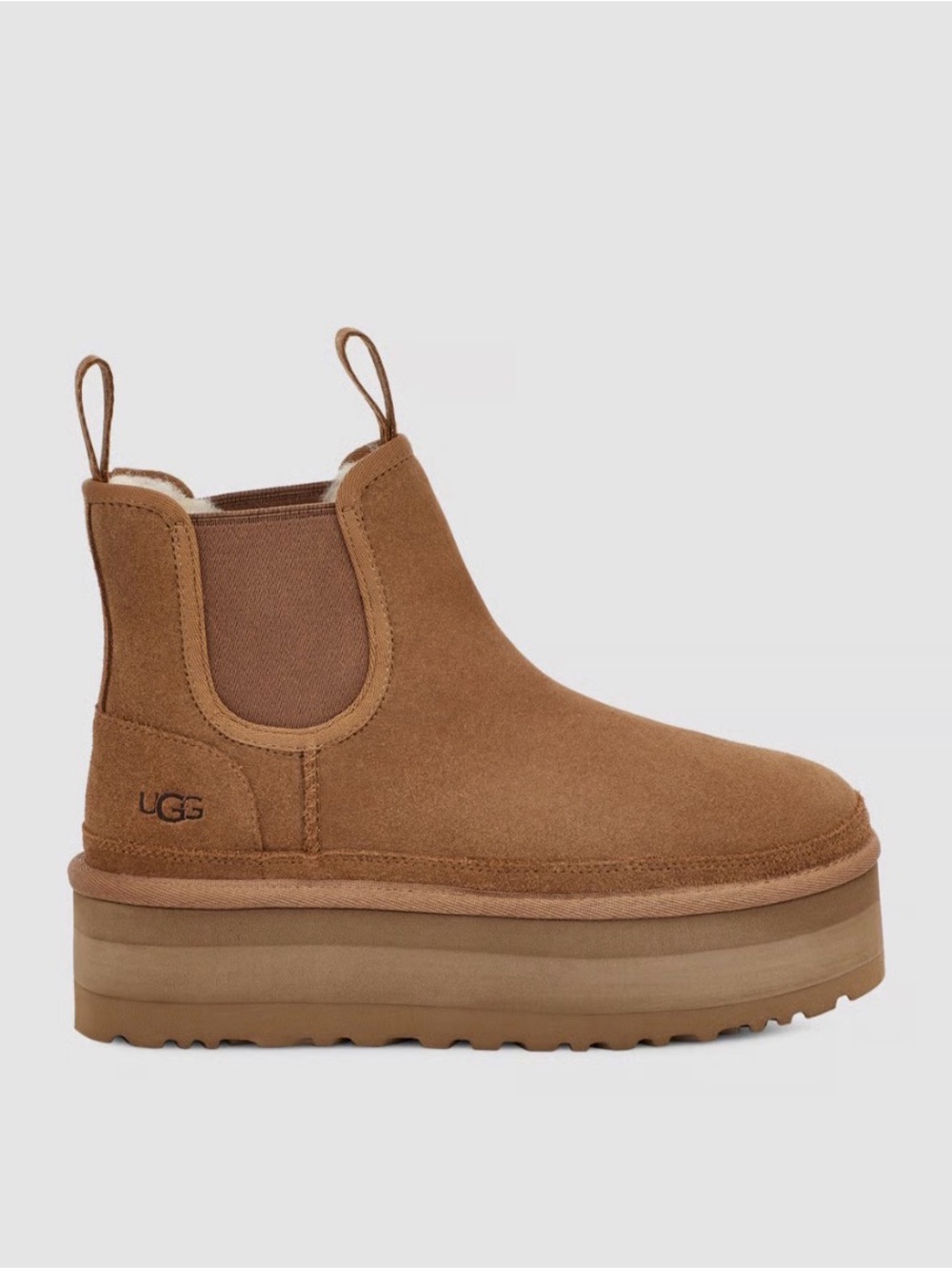 UGG Girls Chestnut Suede Platform Chelsea Ankle Boot Size 5